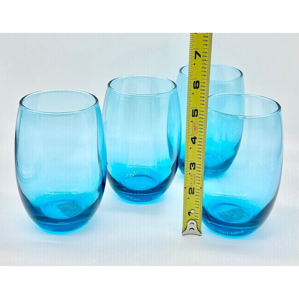 Set of 4 Cristar Mikonos Aqua Blue Stemless Wine Glasses Tumblers - Picture 6 of 7